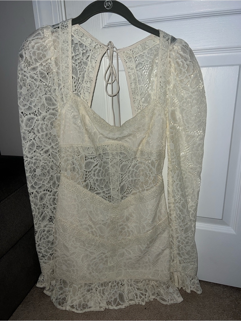 For Love & Lemons Cream Lace Long-Sleeve Mini Dress